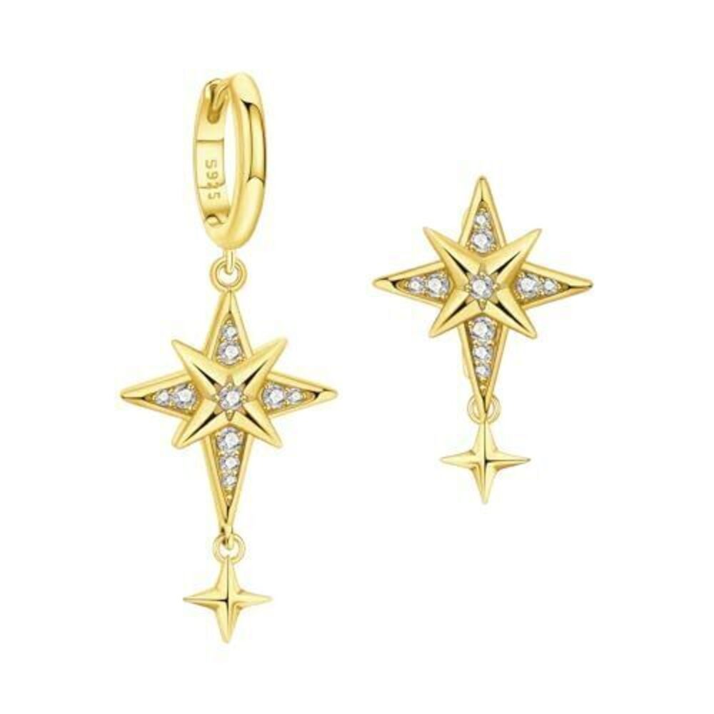 1696 18K Gold Dangle Earrings , Small Hoop Earrings Trendy Asymmetrical